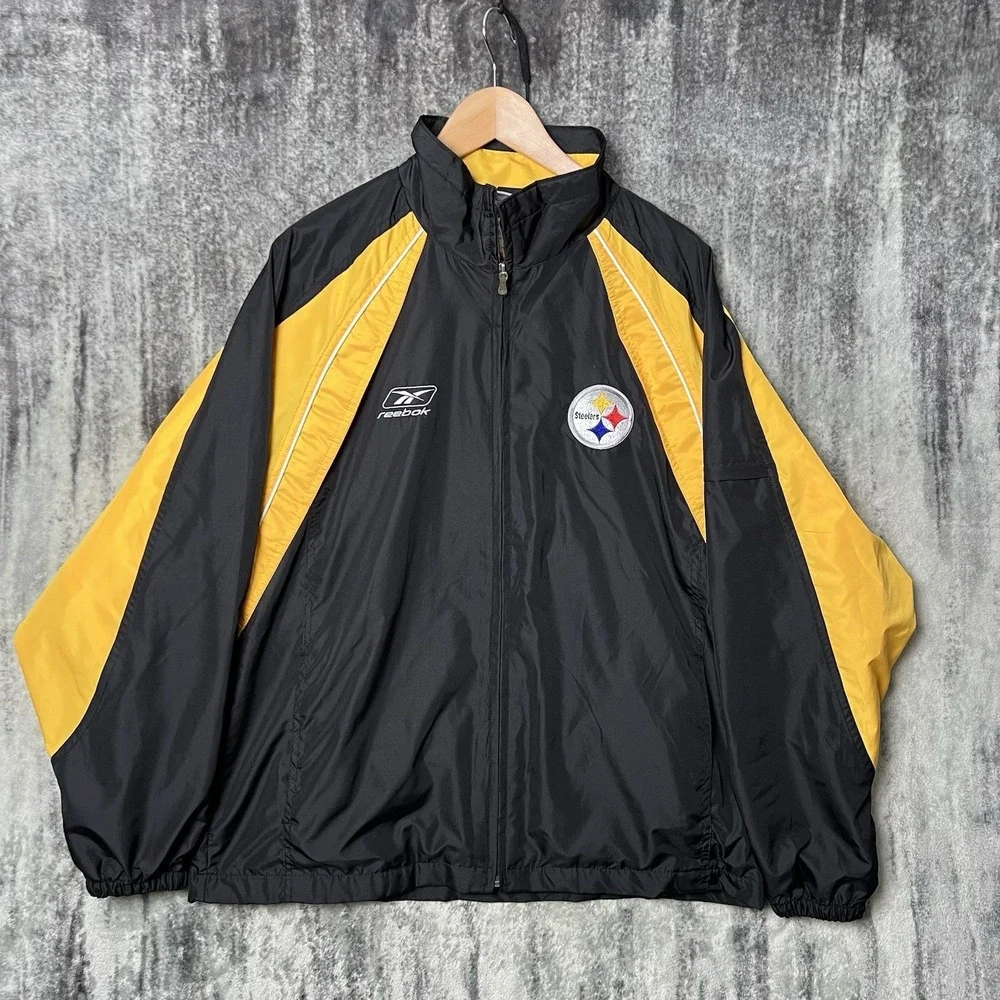 Vintage Y2K Reebok Pittsburgh Steelers Jacket Men's M Windbreaker Embroidered